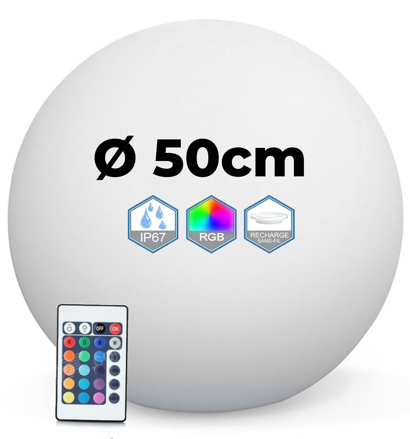 Boule LED RGBW 30cm, avec télécommande