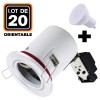 Lot 20 Spots Orientable BBC Blanc + Ampoule GU10 5W Blanc Chaud + Douille