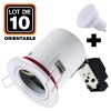 Lot 10 Spots Orientable BBC Blanc + Ampoule GU10 7W Blanc Neutre + Douille