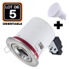 Lot 5 Supports Spots Orientable BBC INOX + Ampoule GU10 5W Blanc Neutre + Douille