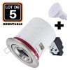 Lot 5 Supports Spots Orientable BBC INOX + Ampoule GU10 7W Blanc Froid + Douille