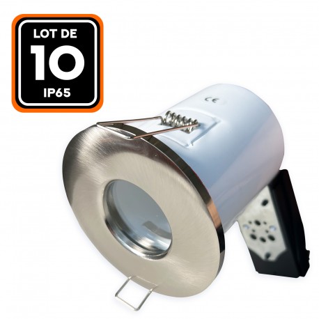 Lot de 10 Support Spot BBC Alu Brossé IP65 avec Douille GU10