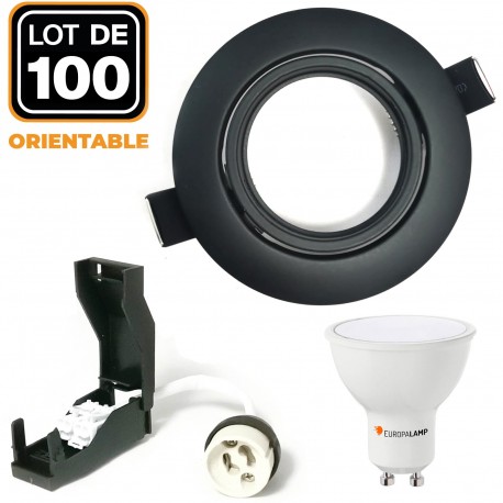 100 Spots encastrables orientables Noir Matt avec GU10 LED de 7W eqv. 56W Blanc Chaud 3000K