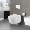 Pack Complet WC Sans Bride Bati Autoportant + Cuvette Noir Brillant sans bride + Plaque Inox DESIGN  