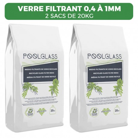 2 sacs de 20KG Verre filtrant 0,4 a 1mm