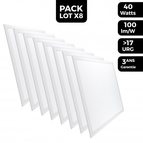 Dalle LED 600x600 40W lot de 8 pcs Blanc Neutre 4500k Haute Luminosité