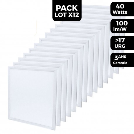 Dalle LED 600x600 40W lot de 12 pcs Blanc Neutre 4500k Haute Luminosité