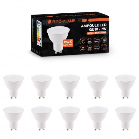  Lot de 10 Ampoules GU10 7W eq. 50W Blanc Froid 6000K