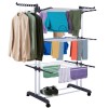 Séchoir à Linge Pliable sur roulettes Multifonction à 3 Niveaux avec Barres pour Cintres 