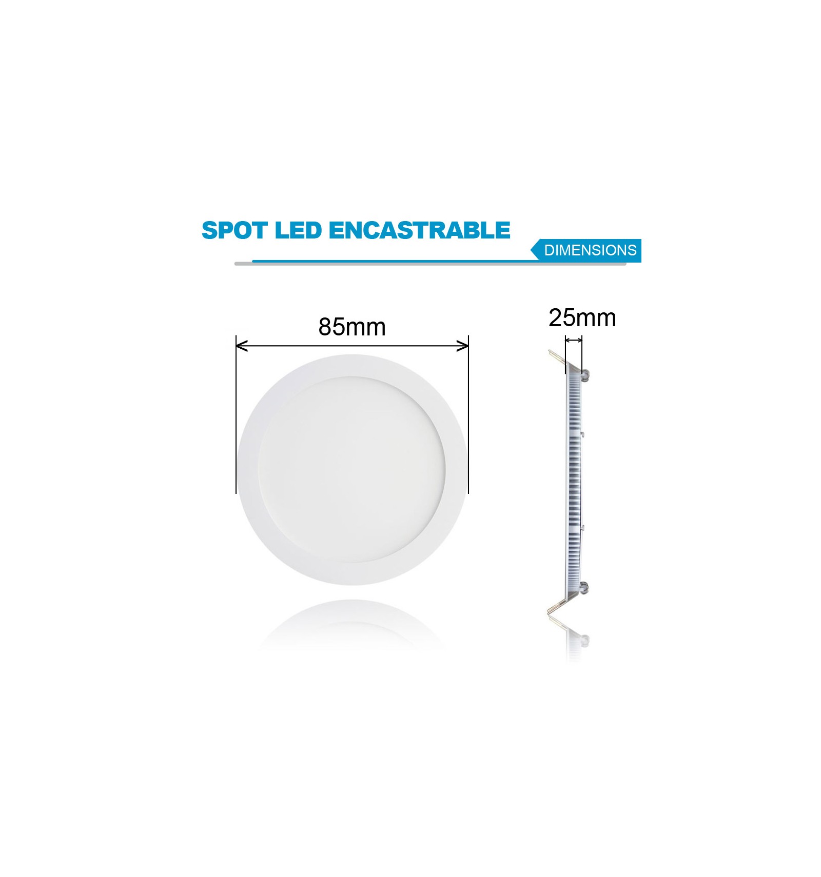 Lot de 5 Spots Encastrable LED Downlight Panel Extra-Plat 3W Blanc Froid  6000k