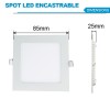 Spot Encastrable LED Carre Downlight Panel Extra-Plat 3W Blanc Froid 6000k 