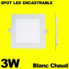 Spot Encastrable LED Carre Downlight Panel Extra-Plat 3W Blanc Chaud
