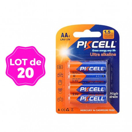 Lot de 40 Piles AA LR6 Ultra Alcaline PKCell 1.5V