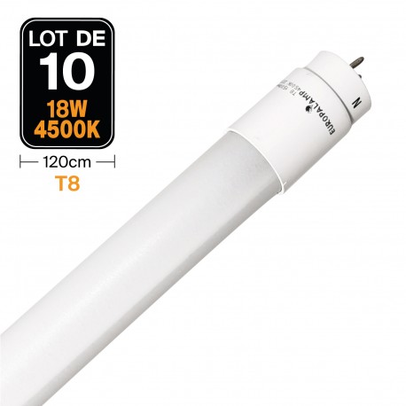 Lot de 10 Tubes Neon LED 18W 120cm T8 Glass Blanc Neutre 4500k