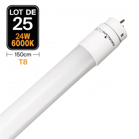 Lot de 25 Tubes Neon LED 24W 150cm T8 Glass Blanc Froid 6000K