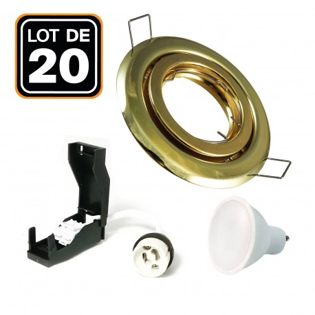 Lot de 20 Spots encastrable orientable DORÉE avec GU10 LED de 5W eqv. 40W Blanc Chaud 2800K