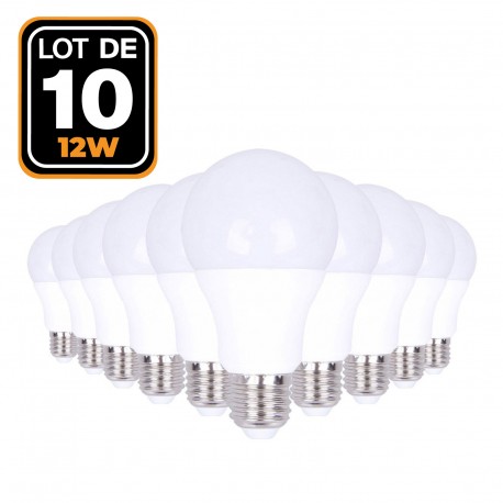 Lot de 10 Ampoules LED E27 12W 4500k Haute Luminosité