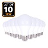 Lot de 10 Ampoules LED E27 15W 6000k Haute Luminosité