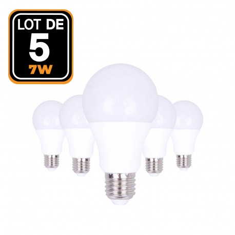 5 Ampoules LED E27 7W 4500K Blanc Neutre Haute Luminosité