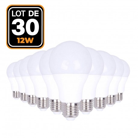 30 Ampoules LED E27 12W Blanc Chaud 3000K Haute Luminosité