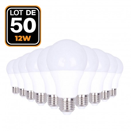 50 Ampoules LED E27 12W Blanc Froid 6000K Haute Luminosité