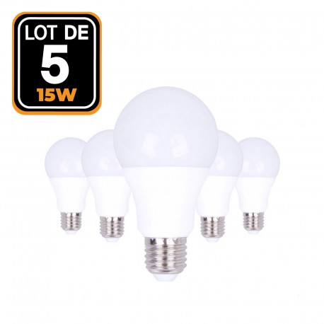 5 Ampoules LED E27 15W 3000K Haute Luminosité