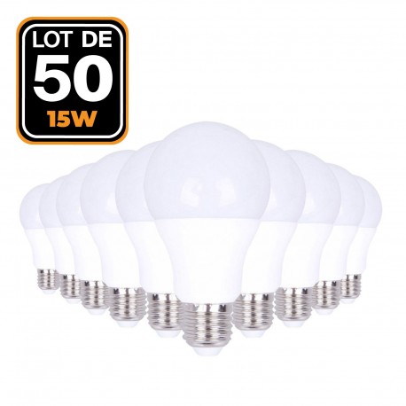 50 Ampoules LED E27 15W Blanc Froid 6000K Haute Luminosité