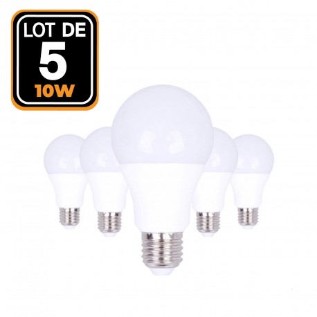 Set mit 5 LED E27 A60 10 W 220V 6000K weiss kalt