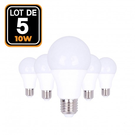 5 ampoules LED E27 A60 10W 220V 4500K blanc neutre Haute Luminosité