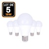 Set of 5 LED E27, A60 15 W 220V 6000K White cold