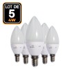 5 ampoules LED flamme E14 4W 6000K Haute Luminosité