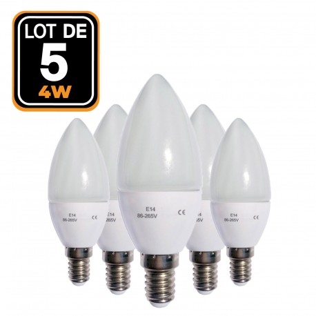 Lot de 5 ampoules LED flamme  E14 4W 220V 4500k Haute Luminosité