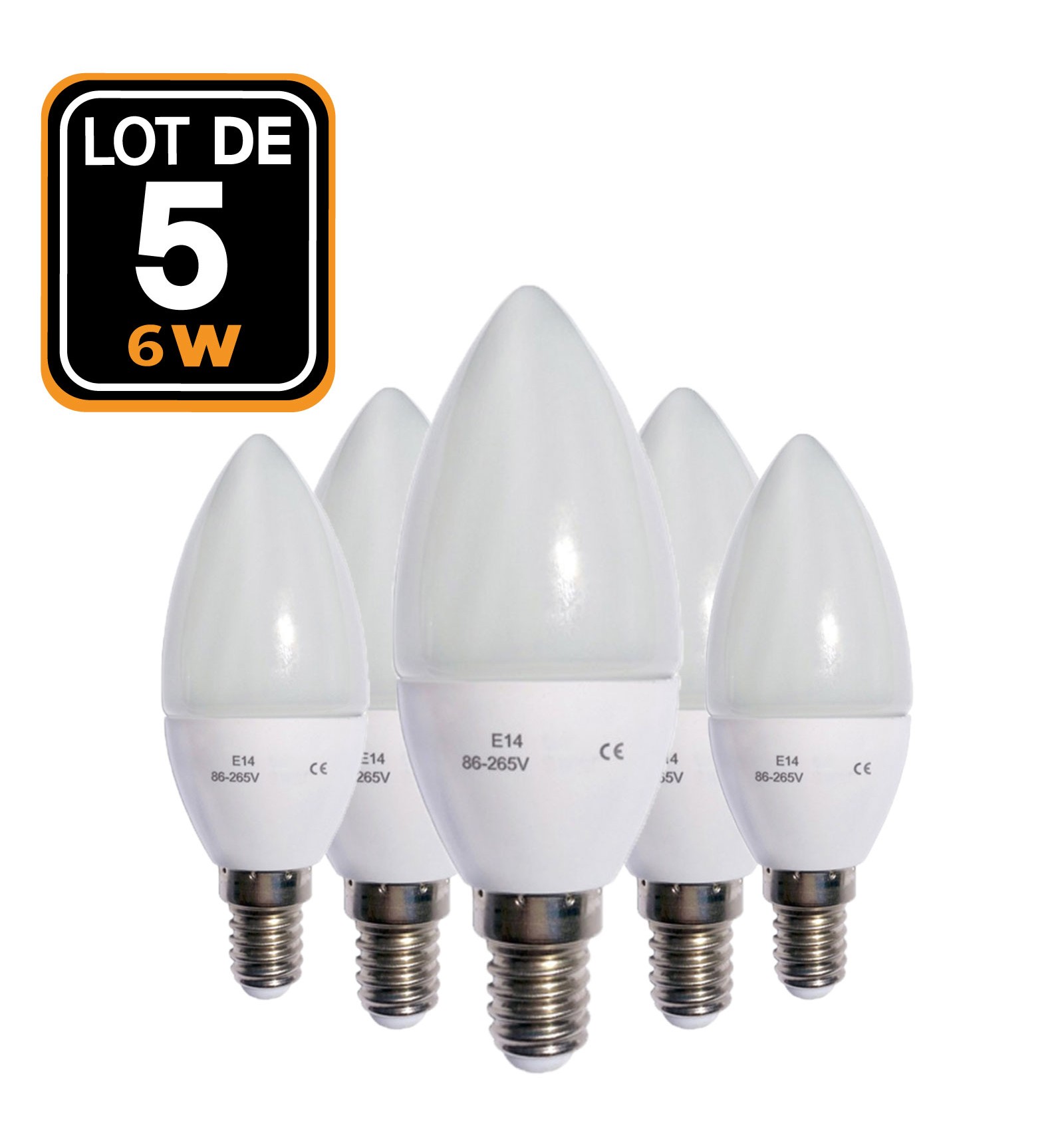 Lot de 5 ampoules LED flamme E14 6W 220V 4500k DIMMABLE
