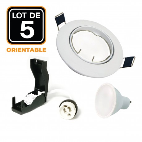 5 Spot encastrable orientable BLANC avec GU10 LED de 5W eqv. 40W Blanc Chaud 3000K